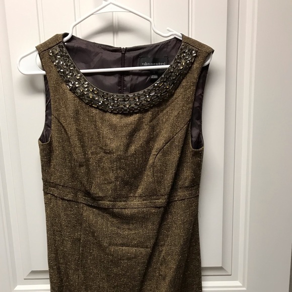 Connected Apparel Jeweled Neck Tweed Dress - Picture 1 of 3